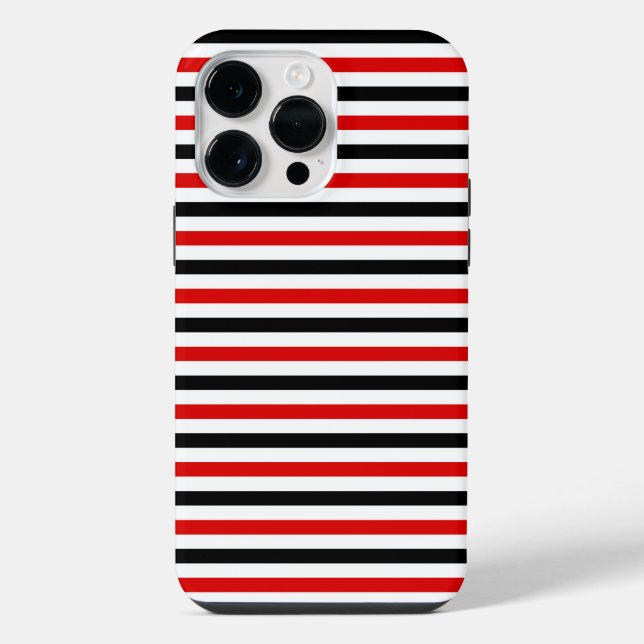 Coque iPhone Conception de rayures rouges noires et blanches (Verso)