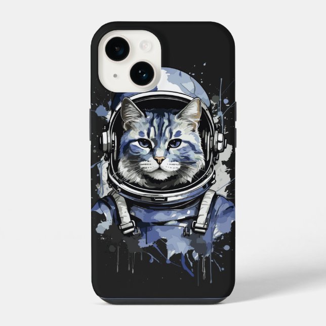 Coque iPhone Conception de Splash de Chat Astronaute Bleu (Verso)