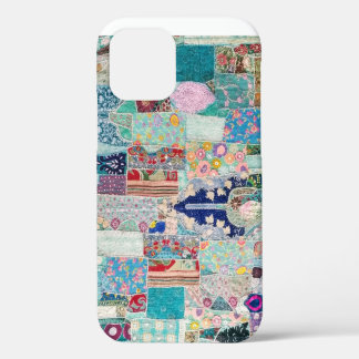 Coque iPhone 12 Conception de tapisserie de quilt Aqua et Bleu