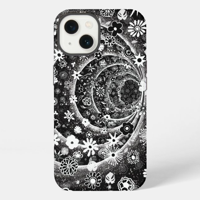 Coque iPhone Conception de tunnel floral noir et blanc (Verso)