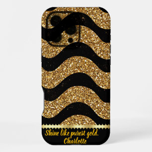 Coque iPhone 16 Pro Max Conception de vagues marbrées noir et or