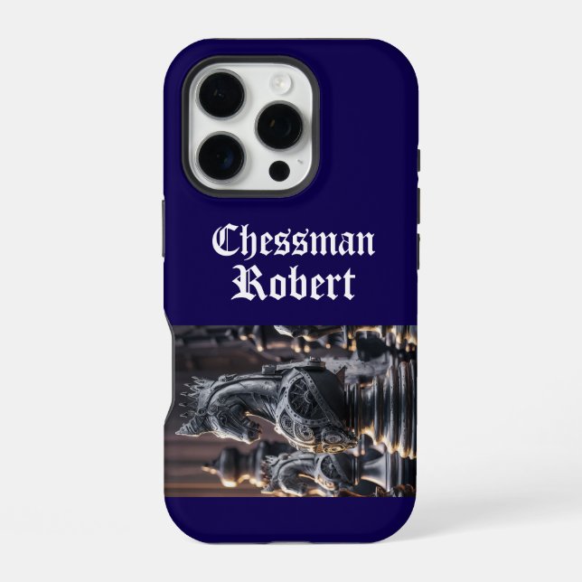 Coque iPhone Conception d'échecs Steampunk avec nom personnalis (Verso)