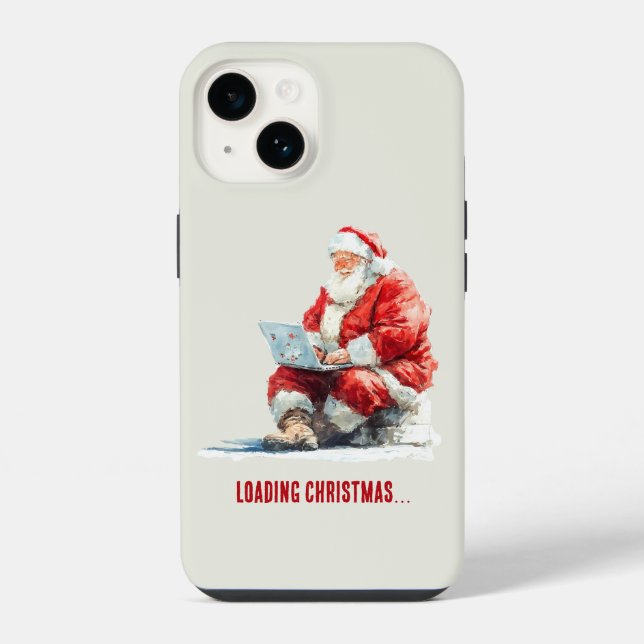Coque iPhone Conception drôle de Noël avec Santa en chargement (Verso)