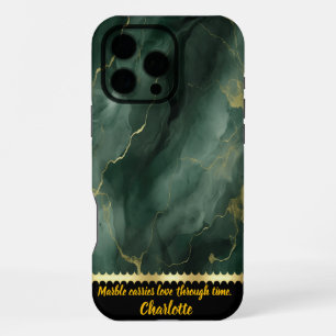 Coque iPhone 16 Pro Max Conception élégante en marbre vert avec des accent