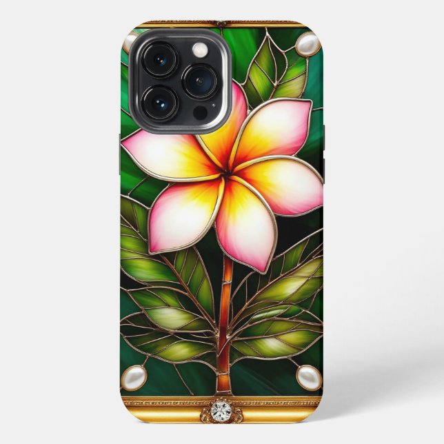 Coque iPhone Conception florale dans un cadre doré (Verso)