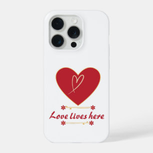 Coque iPhone 15 Pro Conception florale de cœur rouge – “L'amour vit ic