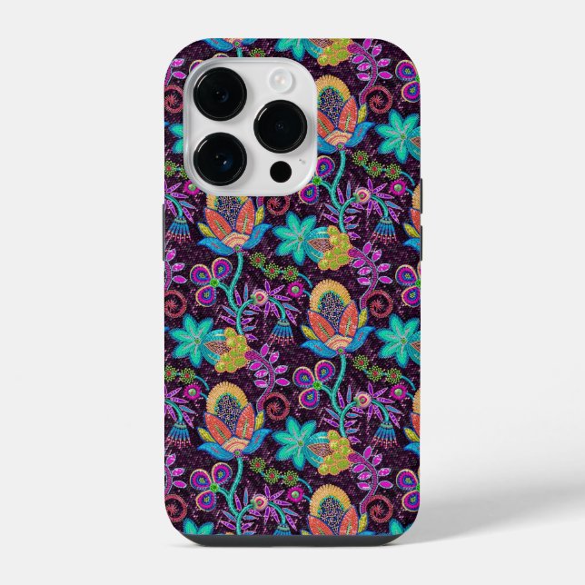Coque iPhone Conception florale rétro aspect perles de verre co (Verso)