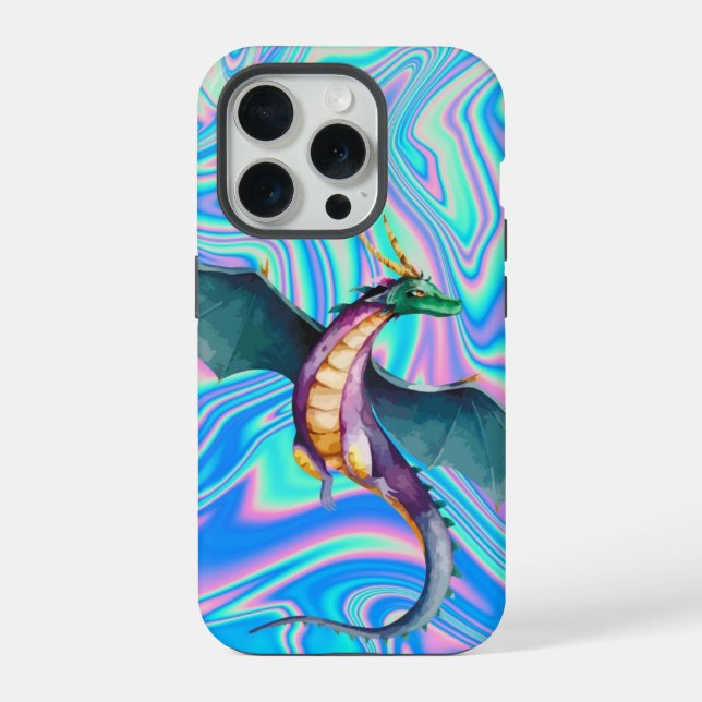 Coque iPhone Conception holographique de dragon néon (Verso)