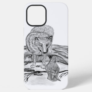 Coque iPhone 12 Pro Max Conception noir et blanc de loup et de corbeau