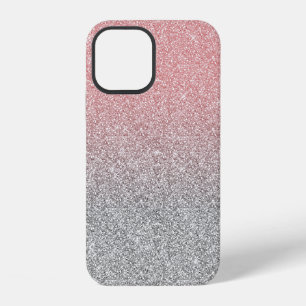 Coque iPhone 12 Conception ombrée pailletée rose gold argenté fémi