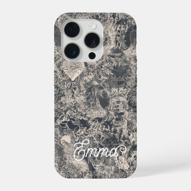 Coque iPhone Conception personnalisée de toile de Paris noir él (Verso)