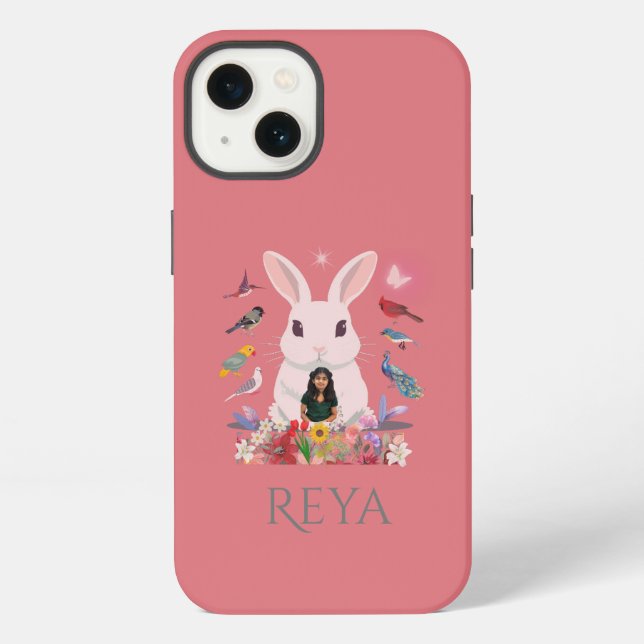 Coque iPhone Conception personnalisée Lapin, Fleurs & Oiseaux (Verso)