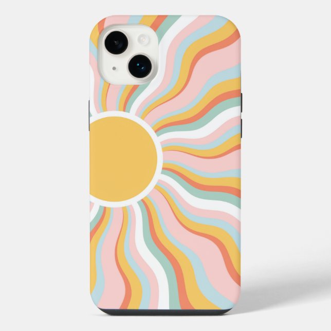 Coque iPhone Conception Rétro de Rayons de Soleil Ondulés Bohèm (Verso)
