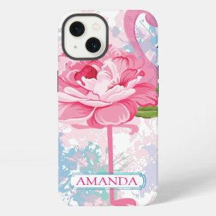 Etui iPhone 13 Conception rose florale personnalisée de flamant