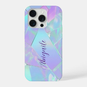 Coque iPhone 15 Pro Conception turquoise et violette Iridescente, Nom 