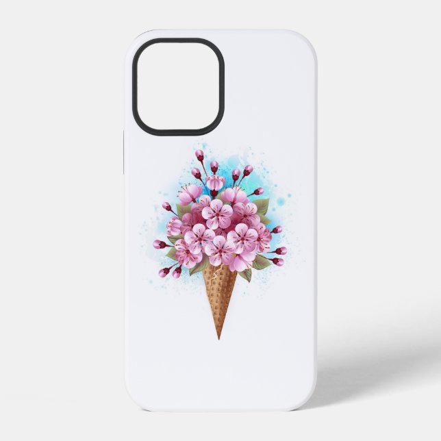 Coque iPhone Cône de gaufre de glace Sakura rose (Verso)