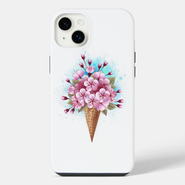 Coque iPhone Cône de gaufre de glace Sakura rose (Verso)