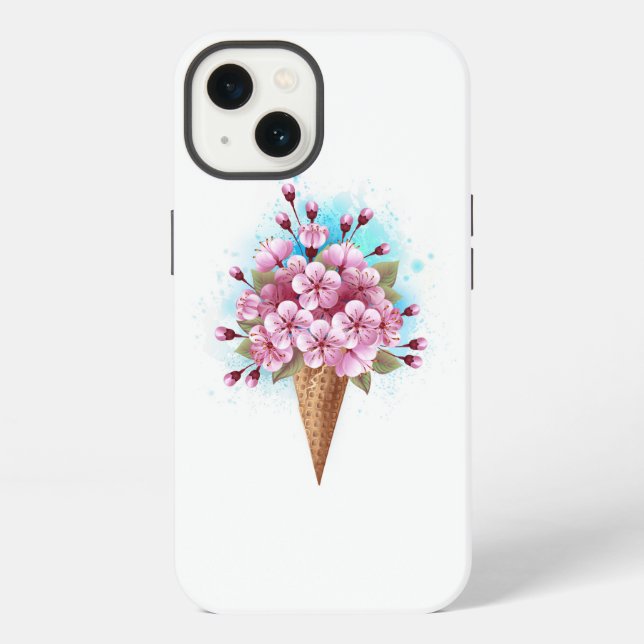 Coque iPhone Cône de gaufre glacé Sakura rose (Verso)