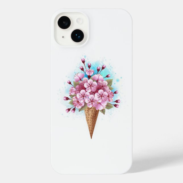 Coque iPhone Cône rose Sakura crème glacée gaufre (Verso)