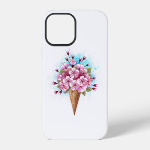 Coque iPhone 12 Cône rose Sakura crème glacée gaufre