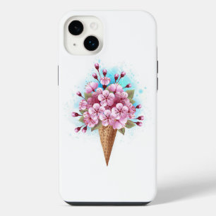 Cône rose Sakura crème glacée gaufre