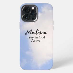 Etui iPhone 13 Pro Max Confiance en Dieu Ciel Bleu Nom Personnalisé Inspi