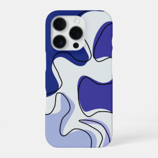 Coque iPhone 16 Pro Contemporary Blue and White Fluid Lines Design