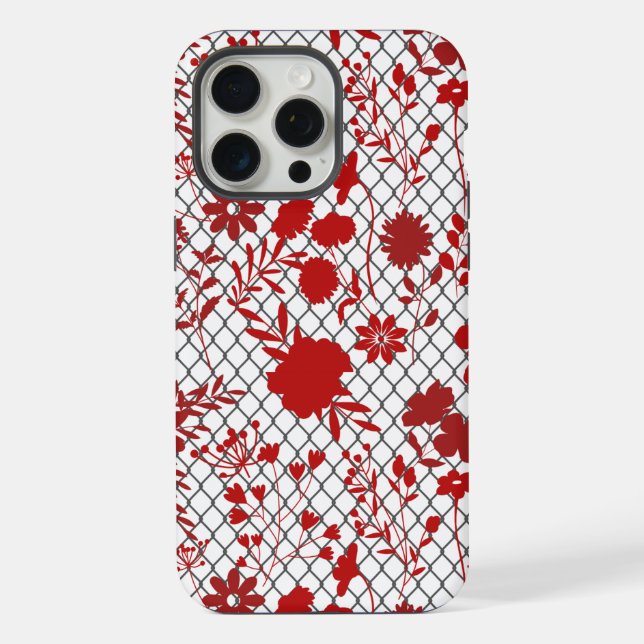 Coque iPhone 'Contour de fleurs rouges sur filet' (Verso)