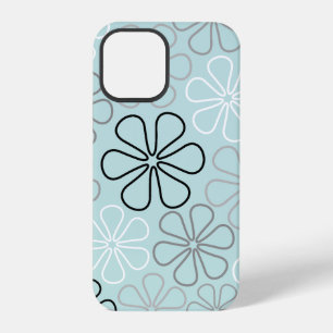 Coque iPhone 12 Pro Contours de grande fleur abstraite BWG + bleu d'oe