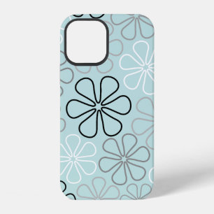 Coque iPhone 12 Contours de grande fleur abstraite BWG + Bleu d'oe