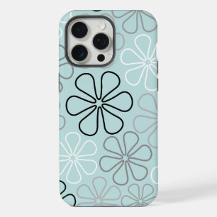 Coque iPhone 15 Pro Max Contours de grande fleur abstraite BWG + bleu d'oe
