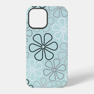 Coque iPhone 12 Pro Contours de grande fleur abstraite BWG + bleu d'oe
