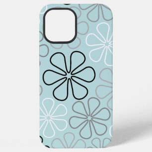 Coque iPhone 12 Pro Max Contours de grande fleur abstraite BWG + bleu d'oe