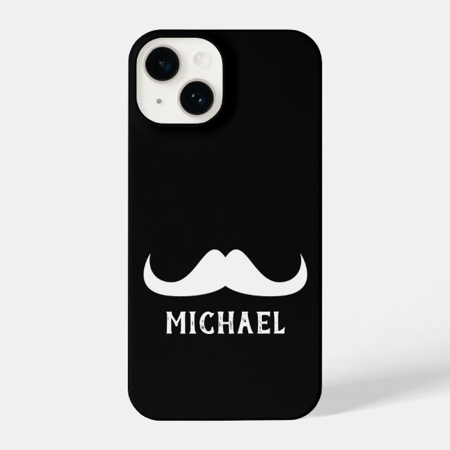 Coque iPhone Cool Black White Handlebar moustache Nom personnal (Verso)