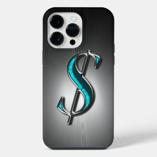 Coque Pour Pour iPhone 14 Pro Max Cool Bling Turquoise Argent Signe Dollar Imprimé