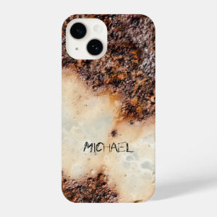 Coque Pour iPhone 14 Cool brun rouille texture métallique Votre nom