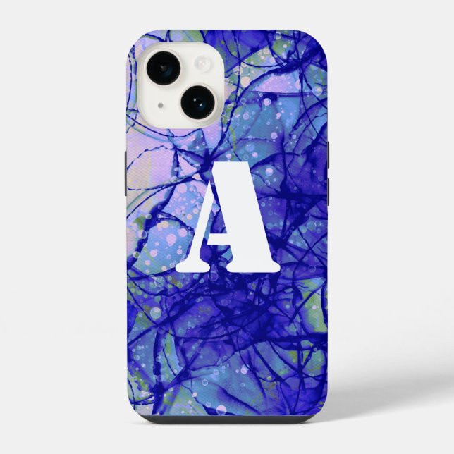 Coque iPhone Cool d'art Abstrait Monogram Blue (Verso)