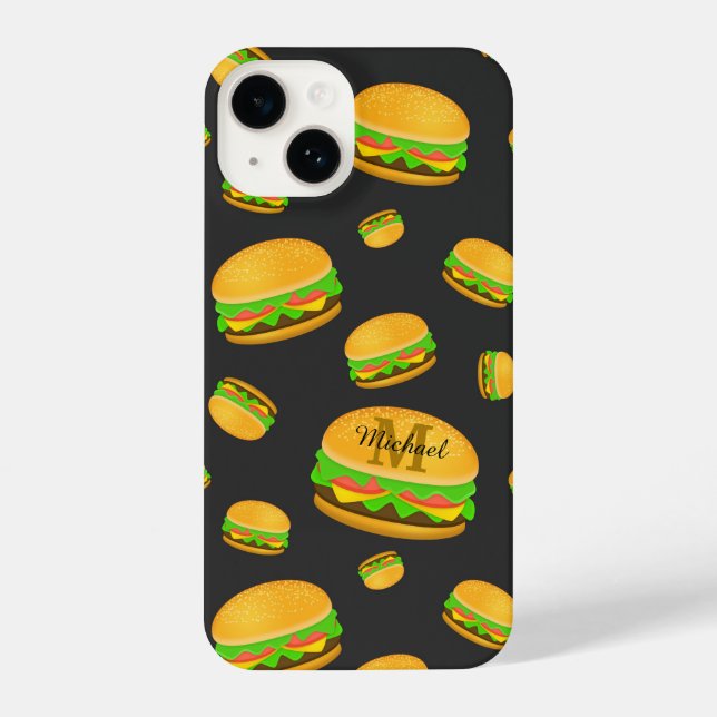 Coque iPhone Cool et amusant yummy burger motif Monogramme (Verso)
