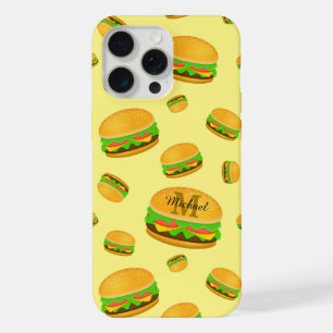 Coque iPhone 15 Pro Max Cool et amusant yummy burger motif Monogramme jaun