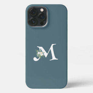 Etui iPhone 13 Pro Max Cool initial tendance lettrage avec bleu floral