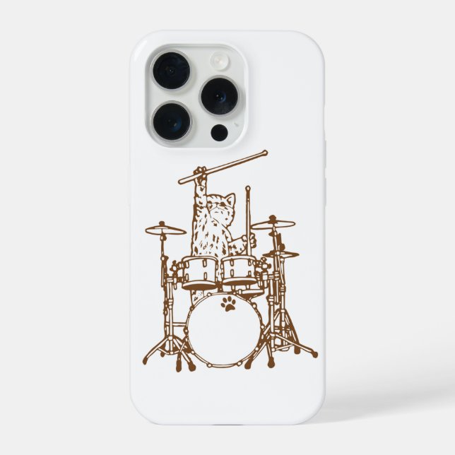 Coque iPhone Cool Musician Cat Playing Drums  (Verso)