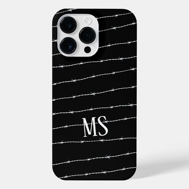Coque iPhone Cool noir et blanc barbelé motif Monogramme (Verso)