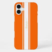 Cool Orange White Racing Stripes Gold Monogrammed