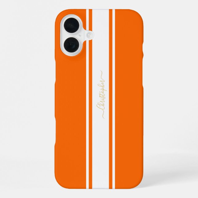 Coque iPhone Cool Orange White Racing Stripes Gold Monogrammed (Verso)