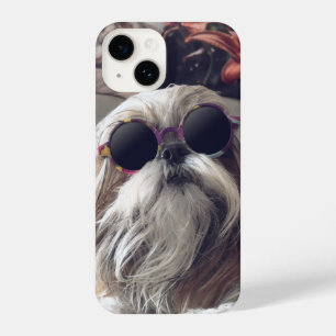 Coque Pour iPhone 14 Cool Shih Tzu cheveux longs Lunettes de soleil vin