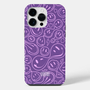 Coque Pour Pour iPhone 14 Pro Max Cool Sourire Visage Melting Sourire Motif Lavande