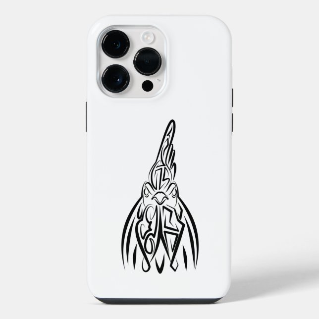 Coque iPhone Coq tribal noir et blanc (Verso)