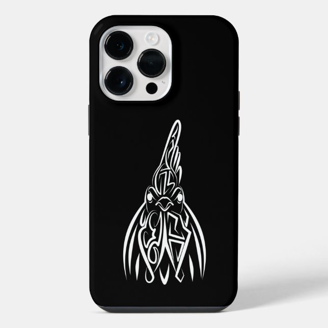Coque iPhone Coq tribal noir et blanc (Verso)
