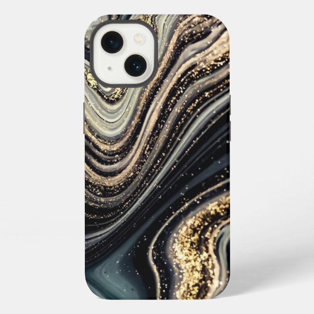 Coque iPhone Coque-coque iphone abstrait noir et or (Verso)