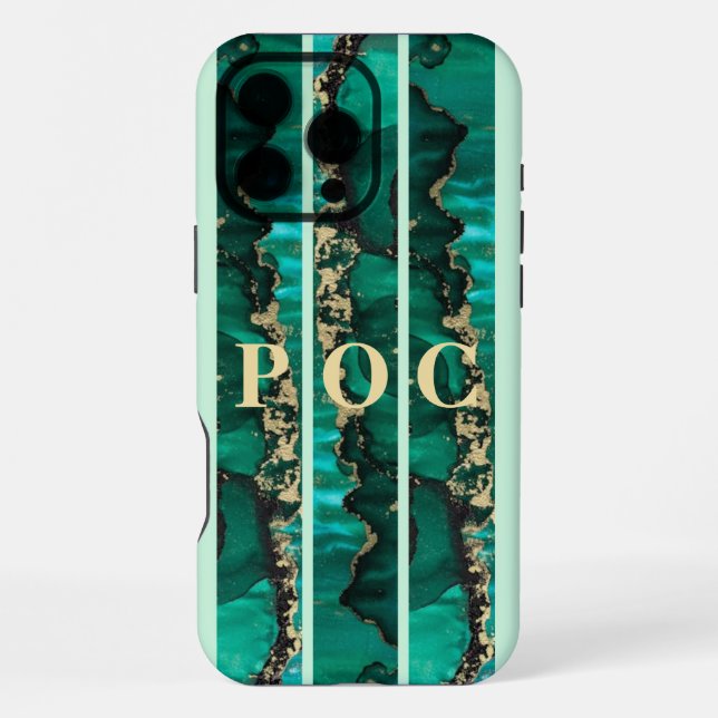 Coque iPhone Coque-Mate Abstrait Monogramme Or Vert (Verso)
